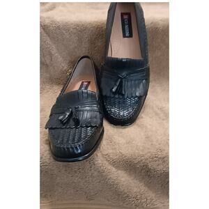 Men's Nico Nerini Woven Kiltie Black Vero Cuoio Leather Loafers - Size 9.5m